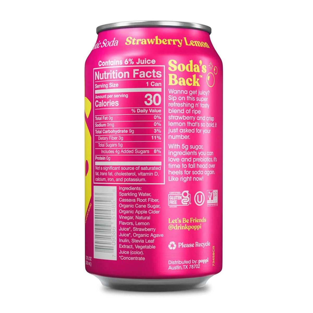 Poppi Prebiotic Soda, Strawberry Lemon, 12 Oz, 12 Pack