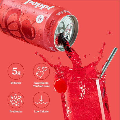 Poppi Prebiotic Soda, Shirley Temple, 12 Oz, 12 Pack